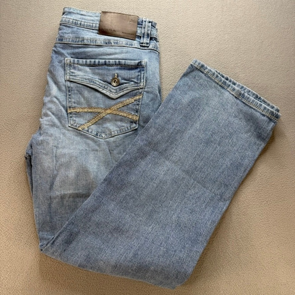 TK Axel Jeans Mens 34x32 (FIT 35/30) Blue Slim Boot Denim Pants Faded Distressed